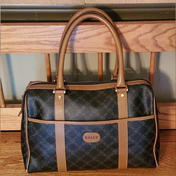 Bally Bags Bally Vintage Black Tan Coated Canvas Leather Logo